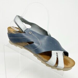 Wanda Panda Womens Slingback Wedge Sandals Blue Gray Cross Strap Size 41